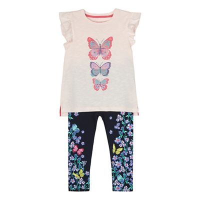 Girls' light pink butterfly print top and leggings set
